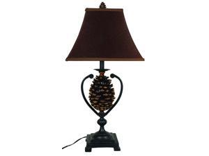 31" Rustic Black Ponderosa Pine Table Lamp with Square Brown Fabric Shade 31" Rustic Black Ponderosa Pine Table Lamp with Square Brown Fabric Shade
