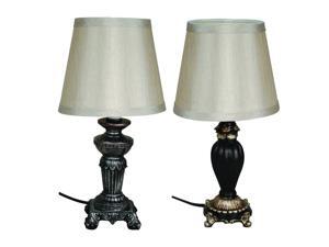 Set of 2 Ornate Brushed Gold & Silver Finish Accent Lamps with Off White Shades Set of 2 Ornate Brushed Gold & Silver Finish Accent Lamps with Off White Shades