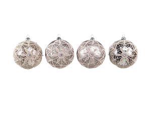 Set of 4 Neutral Warmth Sequin/Glitter Glass Ball Christmas Ornaments 5" Set of 4 Neutral Warmth Sequin/Glitter Glass Ball Christmas Ornaments 5"