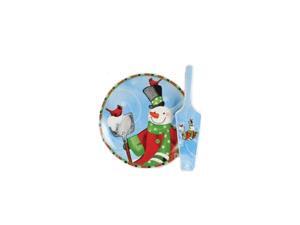 10" Snow Drift Snowman & Shovel Round Porcelain Christmas Cake Plate and Server 10" Snow Drift Snowman & Shovel Round Porcelain Christmas Cake Plate and Server