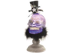 12" LED Lighted Festive Skull with Top Hat Halloween Glitter Dome 12" LED Lighted Festive Skull with Top Hat Halloween Glitter Dome