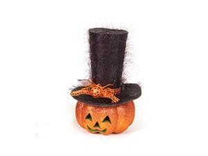 Glitter Jack O' Lantern Halloween Pumpkin in Fancy Black Top Hat 13" Glitter Jack O' Lantern Halloween Pumpkin in Fancy Black Top Hat 13"
