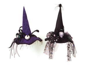 Pack of 6 Purple/Black Skeleton Pumpkin Feather Ribbon Halloween Witch Hats 22" Pack of 6 Purple/Black Skeleton Pumpkin Feather Ribbon Halloween Witch Hats 22"