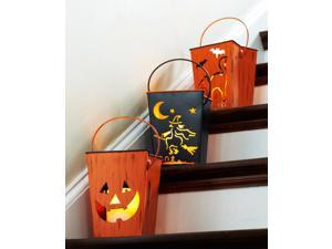 Pack of 6 Halloween Cat, Witch and Pumpkin Distressed Candle Lantern Luminaries Pack of 6 Halloween Cat, Witch and Pumpkin Distressed Candle Lantern Luminaries