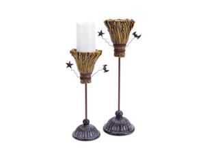 Set of 2 Glittery Witches Broomstick Halloween Pillar Candle Holders Set of 2 Glittery Witches Broomstick Halloween Pillar Candle Holders