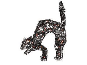 22" Pre-Lit Spooky Black Rattan Cat Halloween Yard Art Decoration - Orange Lights 22" Pre-Lit Spooky Black Rattan Cat Halloween Yard Art Decoration - Orange Lights