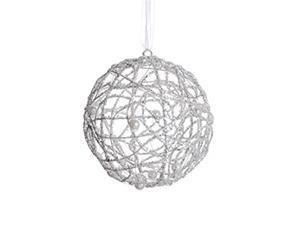 4" White Glittered Cut-Out Christmas Ball Ornament with Faux Pearl Accents 4" White Glittered Cut-Out Christmas Ball Ornament with Faux Pearl Accents