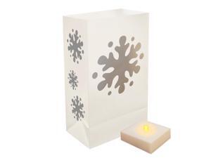 6 Weather Resistant Snowflake Christmas Luminaria Bags with LED Flicker Lights 6 Weather Resistant Snowflake Christmas Luminaria Bags with LED Flicker Lights
