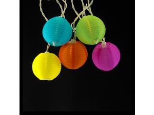 Set of 10 Vibant Multi-Colored Round Chinese Lantern Lights - White Wire Set of 10 Vibant Multi-Colored Round Chinese Lantern Lights - White Wire
