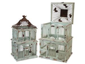 Set of 2 Distressed Antique Style Green Decorative Birdcages with Butterfly Accents 22" - 28" Set of 2 Distressed Antique Style Green Decorative Birdcages with Butterfly Accents 22" - 28"