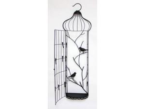 Set of 2 Birdcage Hanging Rectangle Wall Piece with Clips and Birds Black 38" Set of 2 Birdcage Hanging Rectangle Wall Piece with Clips and Birds Black 38"