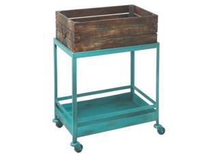 22" Rustic Distressed Wooden Crate on Turquoise Blue Iron Rolling Cart 22" Rustic Distressed Wooden Crate on Turquoise Blue Iron Rolling Cart