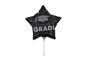 Pack of 10 Metallic "Congrats Grad" Black Star Foil Party Balloons with Sticks 18" Pack of 10 Metallic "Congrats Grad" Black Star Foil Party Balloons with Sticks 18"