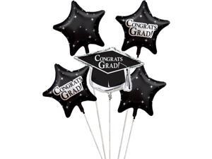 Club Pack of 12 Black Metallic Foil "Congrats Grad" Graduation Day Party Balloon Clusters Club Pack of 12 Black Metallic Foil "Congrats Grad" Graduation Day Party Balloon Clusters
