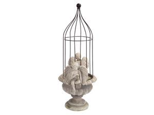 Set of 2 Urn Bird Cage with Two Sitting Angels 23" Set of 2 Urn Bird Cage with Two Sitting Angels 23"
