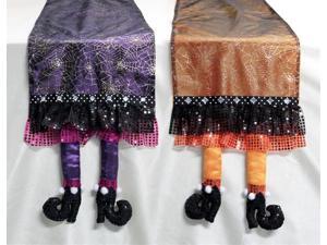Set of 2 Witch Legs & Spiderwebs Halloween Table Runners 74" Set of 2 Witch Legs & Spiderwebs Halloween Table Runners 74"