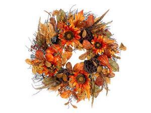 22" Autumn Harvest Orange Pumpkin, Sunflower & Lotus Pod Artificial Thanksgiving Floral Wreath - Unlit 22" Autumn Harvest Orange Pumpkin, Sunflower & Lotus Pod Artificial Thanksgiving Floral Wreath - Unlit