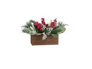 9" Pine, Red Berry and Pine Cone Floral Arrangement in Decorative Wooden Box 9" Pine, Red Berry and Pine Cone Floral Arrangement in Decorative Wooden Box