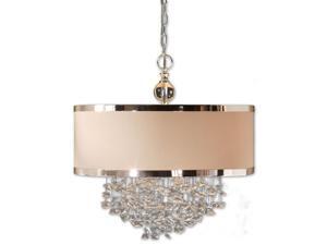 23" Elegant Silver, Linen & Crystal Drum Shade 3-Light Hanging Chandelier 23" Elegant Silver, Linen & Crystal Drum Shade 3-Light Hanging Chandelier