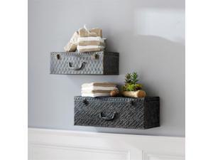 Set of 2 Black Metal with Rust Suitcase Wall Shelves 19.5"-23.5" Set of 2 Black Metal with Rust Suitcase Wall Shelves 19.5"-23.5"