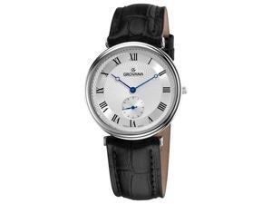 Grovana Mens Silver Dial Analog Black Strap Watch Grovana Mens Silver Dial Analog Black Strap Watch