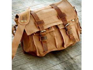 Men's Vintage Canvas and Leather Satchel School Military Shoulder Bag Messenger - Brown Men's Vintage Canvas and Leather Satchel School Military Shoulder Bag Messenger - Brown