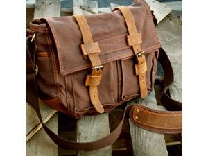Men's Vintage Canvas and Leather Satchel School Military Shoulder Bag Messenger - Coffee Men's Vintage Canvas and Leather Satchel School Military Shoulder Bag Messenger - Coffee