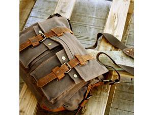 Men's Vintage Canvas and Leather Satchel School Military Shoulder Bag Messenger - Gray Men's Vintage Canvas and Leather Satchel School Military Shoulder Bag Messenger - Gray