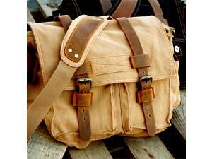 Men's Vintage Canvas and Leather Satchel School Military Shoulder Bag Messenger - Khaki Men's Vintage Canvas and Leather Satchel School Military Shoulder Bag Messenger - Khaki
