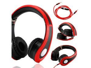 GEARONIC TM Carbon Fiber Print Adjustable Circumaural Over-Ear Earphone Stero Headphone 3.5mm with Microphone Cable for iPod MP3 MP4 PC iPhone Music - Black and Red GEARONIC TM Carbon Fiber Print Adjustable Circumaural Over-Ear Earphone Stero Headphone 3.5mm with Microphone Cable for iPod MP3 MP4 PC iPhone Music - Black and Red