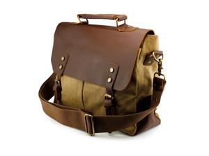 Men's Vintage Canvas Leather Satchel School Military Messenger Shoulder Bag Travel Bag - Khaki Men's Vintage Canvas Leather Satchel School Military Messenger Shoulder Bag Travel Bag - Khaki