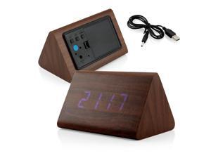 GEARONIC TM Modern Triangle Wood LED Wooden Alarm Digital Desk Clock Thermometer Classical Timer Calendar - Brown (Blue Light) GEARONIC TM Modern Triangle Wood LED Wooden Alarm Digital Desk Clock Thermometer Classical Timer Calendar - Brown (Blue Light)