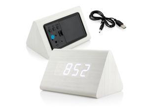 GEARONIC TM Modern Triangle Wood LED Wooden Alarm Digital Desk Clock Thermometer Classical Timer Calendar - White (White Light) GEARONIC TM Modern Triangle Wood LED Wooden Alarm Digital Desk Clock Thermometer Classical Timer Calendar - White (White Light)
