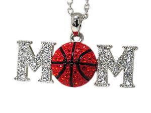 White Gold Crystal Red Basketball Mom Pendant Necklace Fashion Jewelry White Gold Crystal Red Basketball Mom Pendant Necklace Fashion Jewelry