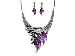 Hand Painted Purple Leaf Necklace and Earrings Set Fashion Jewelry Hand Painted Purple Leaf Necklace and Earrings Set Fashion Jewelry