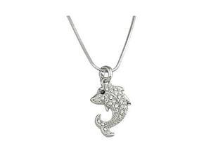 Silvertone Clear Rhinestone Dolphin Pendant Necklace Silvertone Clear Rhinestone Dolphin Pendant Necklace