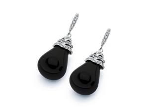 .925 Sterling Silver Rhodium Plated Black Pear Teardrop Cubic Zirconia Dangling Earring .925 Sterling Silver Rhodium Plated Black Pear Teardrop Cubic Zirconia Dangling Earring
