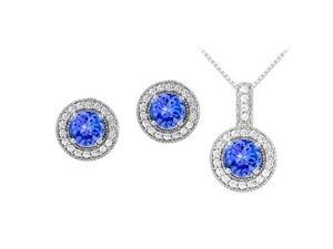 December Birthstone Tanzanite with CZ Halo Earrings and Pendant in 925 Sterling Silver December Birthstone Tanzanite with CZ Halo Earrings and Pendant in 925 Sterling Silver