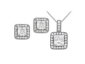 April Birthstone Square Cubic Zirconia Halo Earrings and Pendant in Sterling Silver April Birthstone Square Cubic Zirconia Halo Earrings and Pendant in Sterling Silver