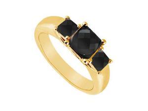 14K Yellow Gold Princess Prong Set Black Diamond Three Stone Ring 0.50 CT TDW 14K Yellow Gold Princess Prong Set Black Diamond Three Stone Ring 0.50 CT TDW
