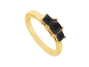 14K Yellow Gold Princess Prong Set Black Diamond Three Stone Ring 2.00 CT TDW 14K Yellow Gold Princess Prong Set Black Diamond Three Stone Ring 2.00 CT TDW