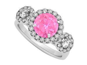 Triple Halo Two Stones Pink Sapphire and Cubic Zirconia Engagement Ring Triple Halo Two Stones Pink Sapphire and Cubic Zirconia Engagement Ring