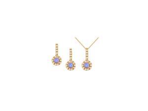 December Birthstone Tanzanite with CZ Halo Earrings and Pendant in 14K Yellow Gold December Birthstone Tanzanite with CZ Halo Earrings and Pendant in 14K Yellow Gold
