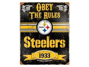 Party Animal Steelers Vintage Metal Sign - "Obey The Rules" - 11.5" Width x 14.5" Height - Steel Party Animal Steelers Vintage Metal Sign - "Obey The Rules" - 11.5" Width x 14.5" Height - Steel