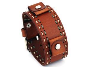 Nemesis #LBDT Brown Wide Leather Cuff Wrist Watch Band with Stitching Nemesis #LBDT Brown Wide Leather Cuff Wrist Watch Band with Stitching