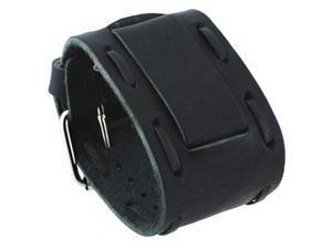 Nemesis #HIN-K Wide Stitching Black Leather Cuff Wrist Watch Band Nemesis #HIN-K Wide Stitching Black Leather Cuff Wrist Watch Band