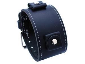 Nemesis #LBB-K Wide Black Leather Cuff Wrist Watch Band Nemesis #LBB-K Wide Black Leather Cuff Wrist Watch Band