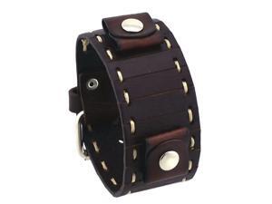 Nemesis #BCST White Stitch Parted Dark Brown Wide Leather Cuff Wrist Watch Band Nemesis #BCST White Stitch Parted Dark Brown Wide Leather Cuff Wrist Watch Band