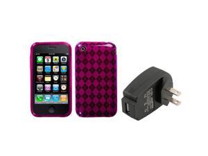 eForCity Hot Pink Argyle Candy Skin Case For Apple iPhone 3G/3GS + USB Travel Charger eForCity Hot Pink Argyle Candy Skin Case For Apple iPhone 3G/3GS + USB Travel Charger