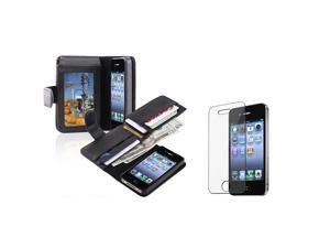 eForCity Leather Wallet Case Cover, Black w/ Clear Screen Protector For Apple iPhone 4 / 4S eForCity Leather Wallet Case Cover, Black w/ Clear Screen Protector For Apple iPhone 4 / 4S